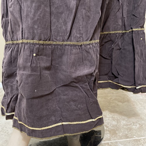 Women’s Brown Cotton Casual Boho Beaded Ruffle Hippie Velvet Size L Skirt - Picture 5 of 12