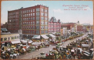 Chicago-IL-1910-Postcard-Haymarket-Square-Produce-Market-1888-Anarchist-Riot