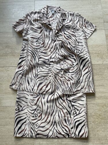 Robbie Bee Zebra Animal Print 109% Silk 2 piece Dress Set Women's Size 10 NWT