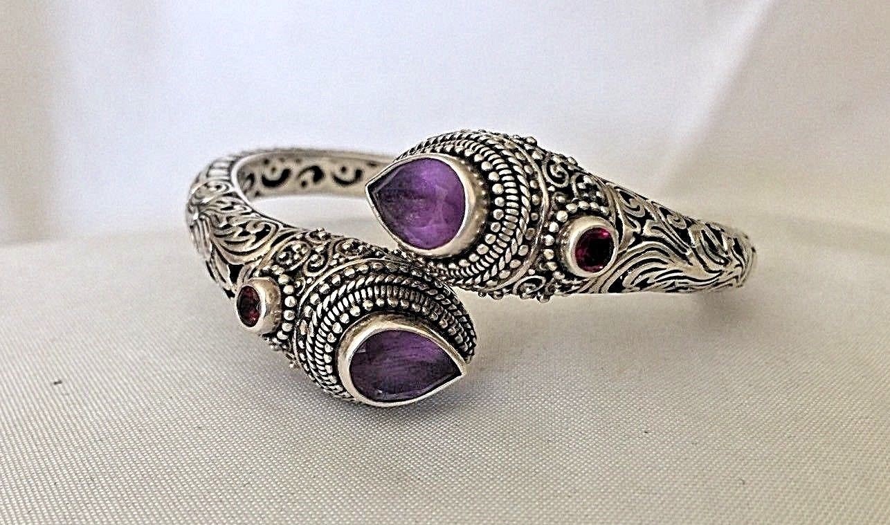 SARDA STERLING SIVER AMETHYST GARNET ARTISAN GEM CREATION BRACELET CUFF SARDA STERLING SIVER AMETHYST GARNET ARTISAN GEM CREATION BRACELET CUFF