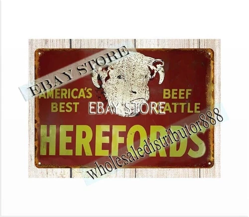 Hereford's Beef Cattle farmhouse ranch metal tin sign tin retro rustic signs