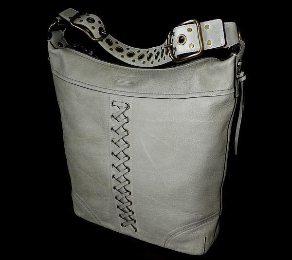 NEW COACH VTG LIGHT GREEN PEBBLED LEATHER XL LACED GROMMET