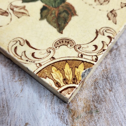 Antique Victorian Pilkingtons Print & Tint Arts Crafts Tile 6" Floral c1892-1910 - Picture 7 of 16