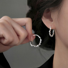 Women 925 Sterling Silver Geometric Block Huggie Hoop Earrings 23x4mm Gift I82