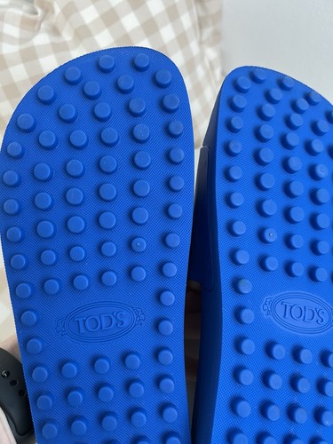 Org. TOD`S Damen-Pantoletten, Mules, Badelatschen Gr. 38 blau OVP € 259 - Imagen 7 de 12