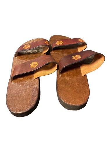 Unbranded Retro Hippie Women's Leather Tooled Slide Sandals Size 9.5 NWOT - Picture 3 of 6