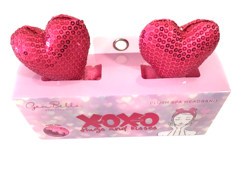 Gem Bella Girl's Spa Headband Pink / Red Plush w/ Sequined Hearts NEW - Picture 1 of 17