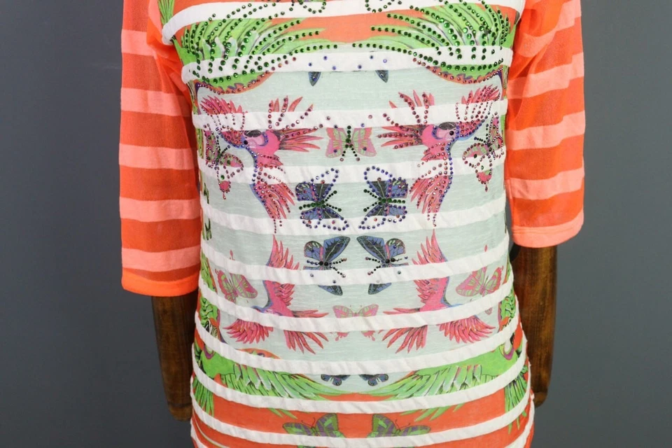 Camisa CUSTO BARCELONA multicolorida floral listrada manga longa tamanho 1 / P - Imagem 3 de 4