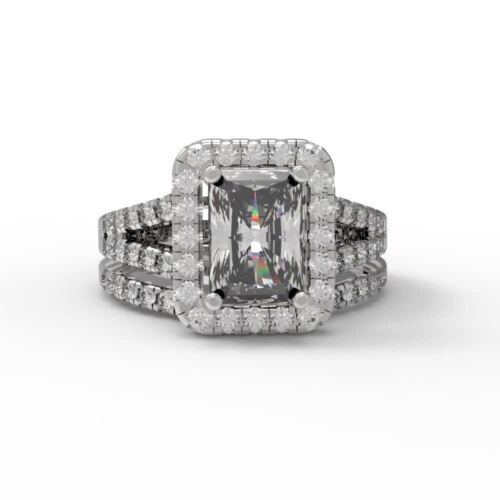 1.72 CTW Emerald Cut White Sapphire - 14K White Gold Accents Bridal Set - Video 1 of 1