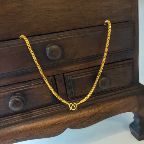 3 MM Yellow Gold Plated Necklace 22K 23K 24K Box Chain 20 inch Thai Baht Square - Picture 6 of 6