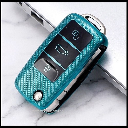 Carbon Fibre Key Cover for VW Seat Skoda Case Remote Fob 3 Button Flip t57cf* - Bild 12 von 14