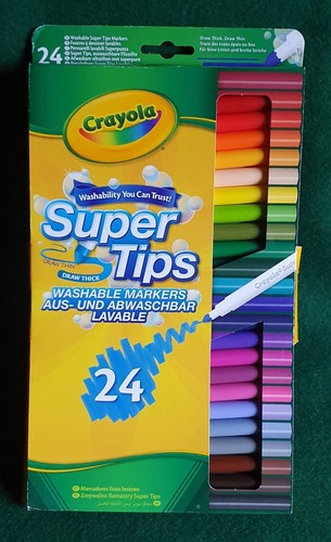 NEU! CRAYOLA SUPERTIPS WASCHBARE MARKER ~ 24ER-PACK ~ MEHRFARBIGE FILZSPITZENSTIFTE