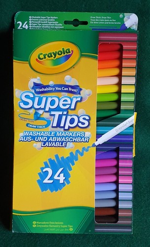 NEW! CRAYOLA SUPERTIPS WASHABLE MARKERS ~ 24 PACK ~ MULTI-COLOURED FELT TIP PENS - Afbeelding 1 van 6