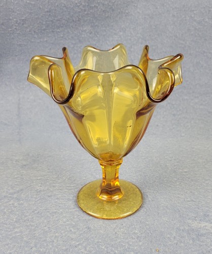 Vintage MCM Amber Glass Handkerchief Compote Fenton Viking Italian - Picture 2 of 13