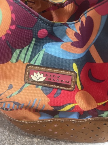 New LILY BLOOM Multicolor Floral Pattern Rolled Handles Zip Top Satchel Bag - Picture 5 of 10