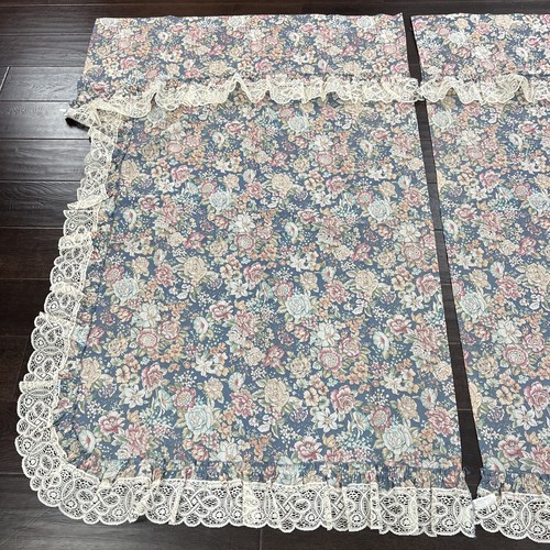 Vintage JCPenney Curtain Drape Valance Set Lace Ruffle Floral Rose 40”x65” - Picture 3 of 14