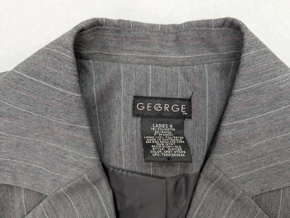 Chaqueta Blazer Traje George Para Mujer Talla 4 Gris Rayas Negocios Carrera Foto 4 de 4
