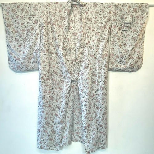Uchikake japanischer Kimono Morgenmantel weiß rosa Rosen schwarz Druck neu ohne Etikett leicht DS3 - Bild 3 von 8