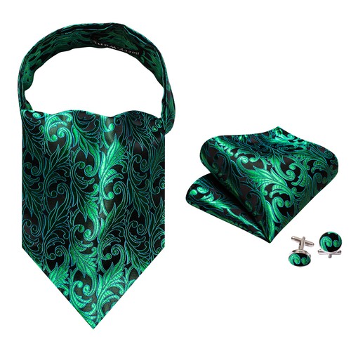 Men's Ascot Cravat Tie Silk Paisley Floral Check Hanky Cufflinks Set Wedding - Picture 286 of 317