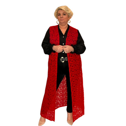 ROCKTHOSECURVES WOMENS SLEEVELESS LACE DUSTER JACKET LONG WAISTCOAT PLUS SIZE - Picture 27 of 35