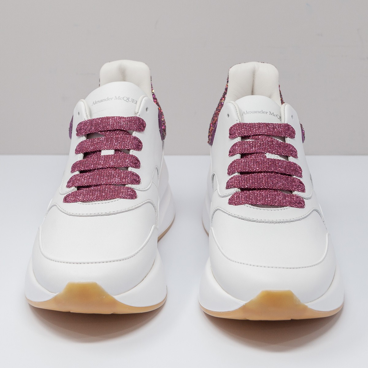 Alexander McQueen White/Pink Glitter Oversized Sneakers