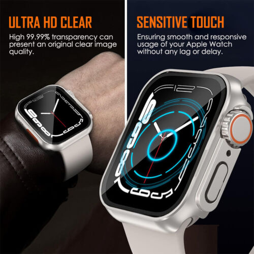 For Apple Watch 44/45mm PC Full Case Tempered Glass Screen Protector Ultra Look - Picture 5 of 9