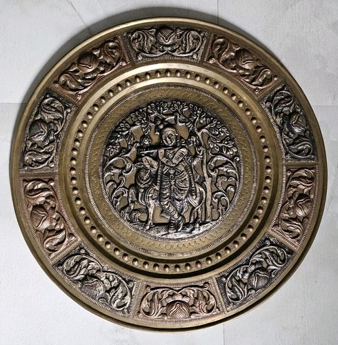 Vintage Hindu Indiien Wandteller Silber Kupfer Messing Relief Deko  - Bild 2 von 8