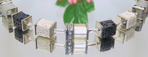 Kette Würfelkette Halskette Würfel Lava sand schwarz Polaris grau Strass 305h - Bild 6 von 6