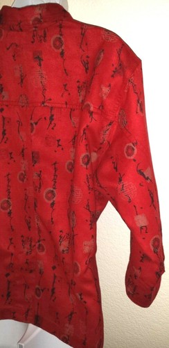 Chico's Design Red Button-Up Blouse Symbol Print - Picture 10 of 11