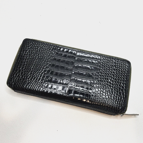 *Portafoglio alla moda RAG & BONE nero/verde coccodrillo goffrato cerniera intorno in pelle $275Vedi i - Foto 2 di 10