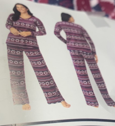 Nautica Women's 2 Piece Purple Flannel Fleece Pajama Sleepwear Super Soft Large - Picture 3 of 3