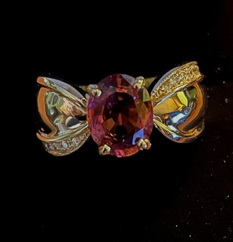 TORMALINA ROSA 2,0 ct. e. ANELLO DI DESIGN DIAMANTE 14K YL/ORO BOMBA GAMBO - TG.8 - Foto 7 di 9