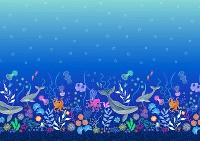 LEWIS & IRENE Lewis and Irene 'Ocean Glow' 100% Cotton Fat Quarter Glow in the Dark