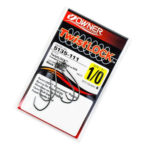 OWNER Twistlock 5135 Spring On Shank Standard Wire Soft Bait Hook Size 1/0 4ct - Picture 4 of 4