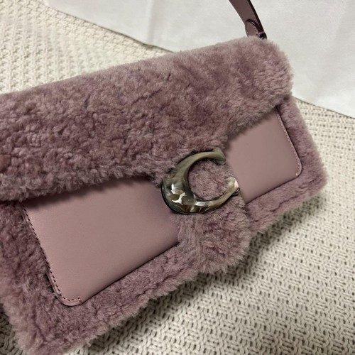 COACH Pink Faux Fur Shoulder Bag Spring Fall Soft Fluffy Tote from Japan - Picture 6 of 12
