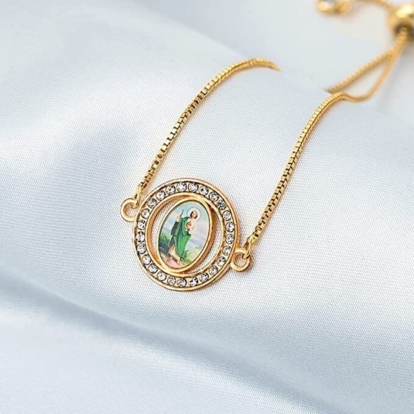 Alternate view of Saint Jude Image Adjustable 14k Gold Plated Bracelet