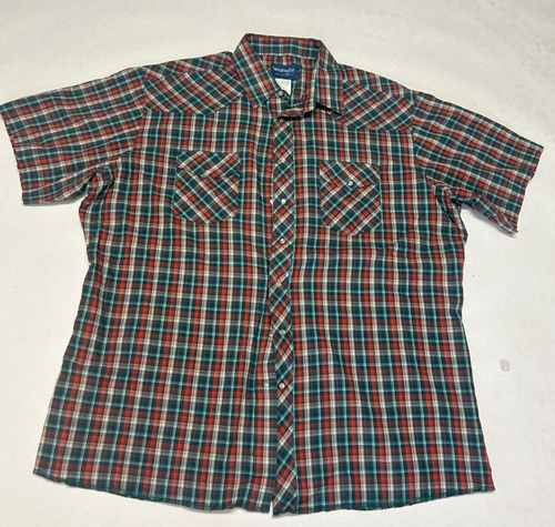Camisa a Presión Wrangler Western Pearl De Colección Manga Corta Roja/Verde A Cuadros Para Hombres 2XT - Imagen 2 de 7