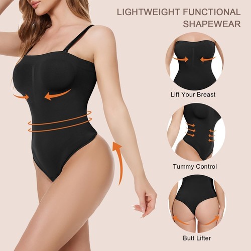 Women Strapless Shapewear Thong Tummy Control Tube Tops Bodysuit Body Shaper - Picture 3 of 34