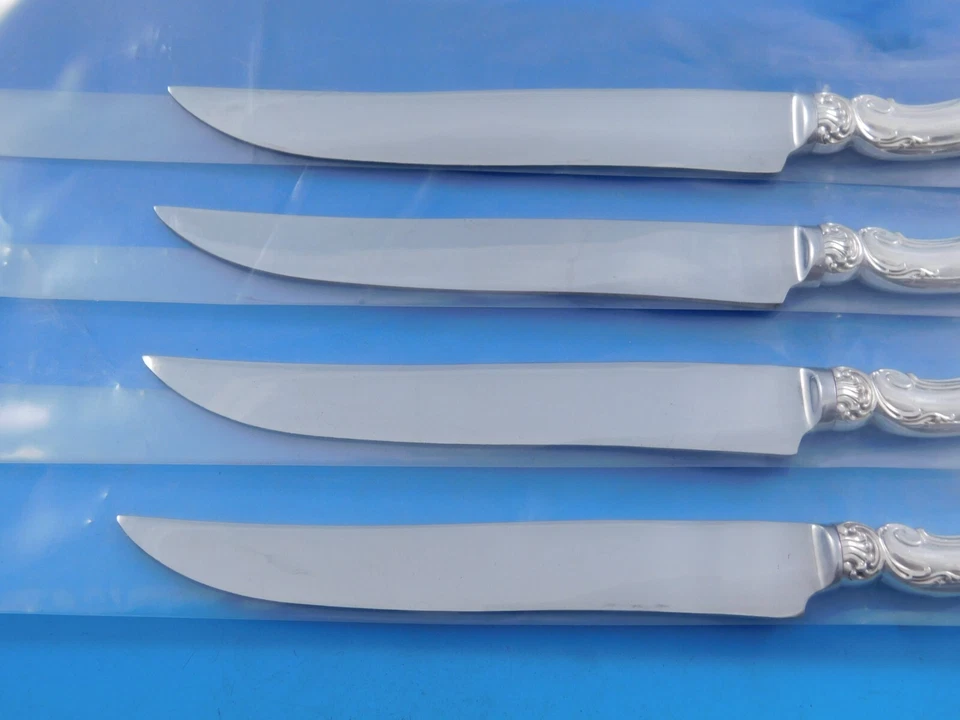 Juego de cuchillos para carne de plata esterlina Decor by Gorham 4 piezas grandes tamaño Texas personalizado 10" Foto 3 de 4