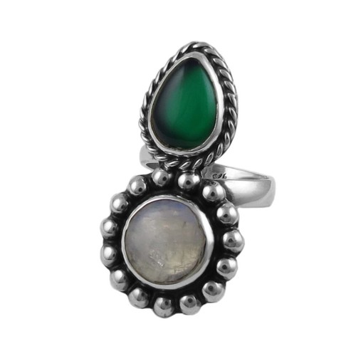 Moonstone Birthstone 925 Silver Ring Green Agate Hallmarked Sterling Adjustable - Bild 4 von 6