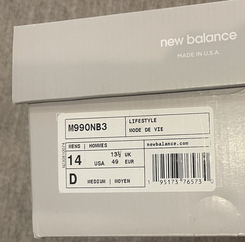 NEW BALANCE USA 990 AZUL MARINO DENIM Hombres RARO Talla US 14 Nuevo En Caja M990NB3 - Imagen 4 de 6