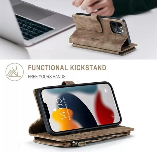 Custodia portafoglio zip per iPhone 16 15 14 13 12 11 pelle flip borsello porta carte cover - Foto 36 di 41