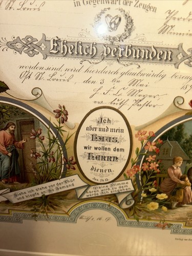 Antique 1886 German Christian Marriage Wedding Certificate Framed Unique 26 X 20 - Picture 8 of 12