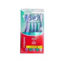 Colgate 360  Manual Toothbrush with Tongue and Cheek Cleaner, Soft, 5 Count