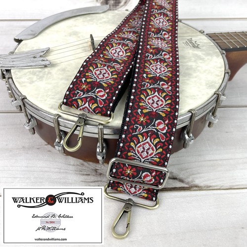 Walker And Williams HBAN-22 Vintage Red & Black Mandala Style Woven Banjo Strap - Picture 1 of 8