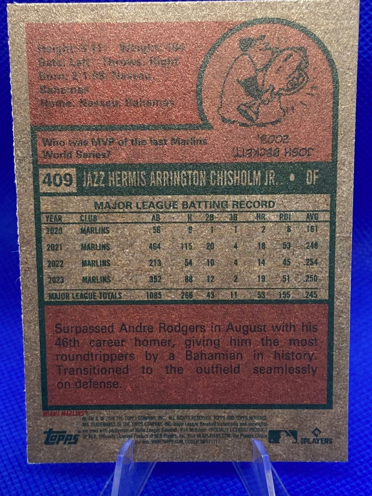 Jazz Chisholm Jr. 409 2024 Topps Heritage outfield Bloomble