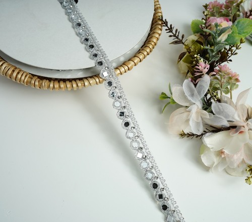 9 YARD Mirror Work Scallop Lace Zari  Wedding Dress Edging Trim Embellish Sew on - Picture 14 of 15