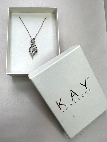 Kay Jewelers 10K & 925 Sterling Silver Diamond Accent Necklace Pendant Chain NEW - Picture 6 of 7