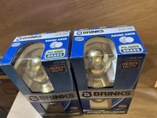 New & Sealed Two! BRINKS Interior Non-Locking Polished Brass Ball door knobs - Picture 2 of 3