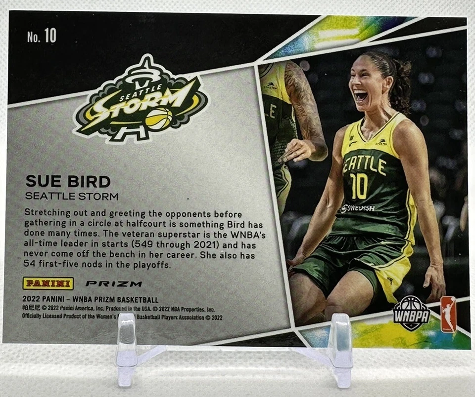 Sue Bird 2022 Panini Prizm WNBA #154 Base & #10 Get Hyped Green Prizm Storm - Image 4 of 4